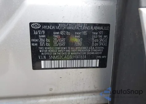 2020 Hyundai Santa Fe Se from USA, damaged, VIN 5NMS2CAD3LH147634